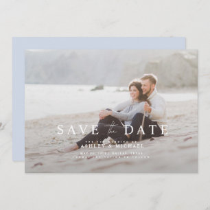 Save The Date Élégant Mariage photo bleu blanc superposition