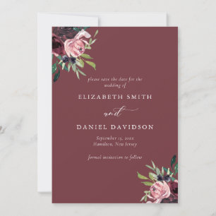 Save The Date Élégant Mariage photo Burgundy