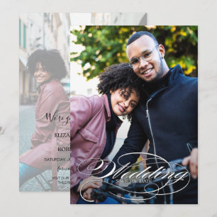 Save The Date Élégant Mariage photo de script blanc
