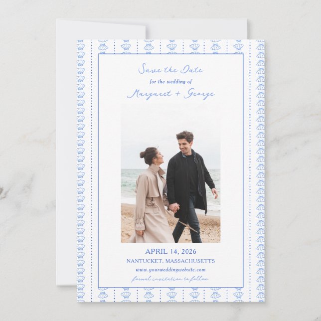 Save The Date Elégant Mariage photo du littoral de Coquillages B (Devant)