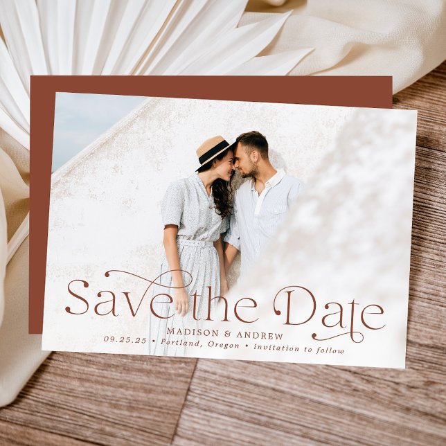 Save The Date Élégant Mariage photo en terre cuite (Créateur téléchargé)