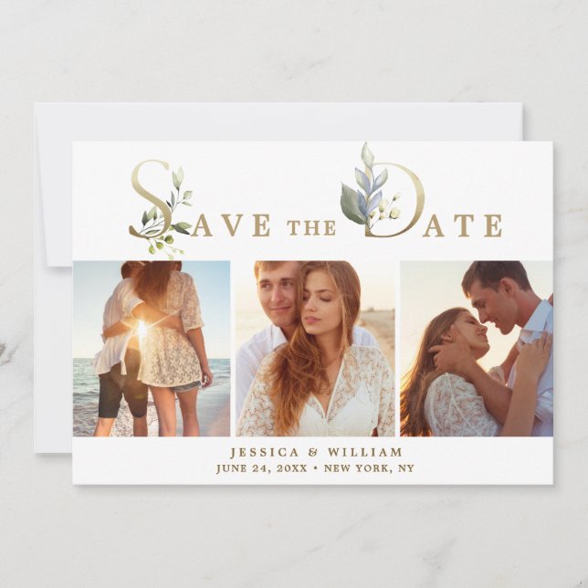 Save The Date Elégant Mariage PHOTO Eucalyptus 3 (Devant)