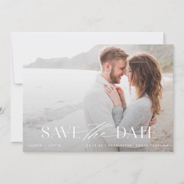 Save The Date Élégant Mariage photo moderne bleu clair et blanc (Devant)