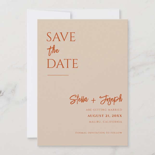 Save The Date Élégant Mariage photo moderne en terre cuite Boho  (Devant)