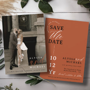 Save The Date Élégant Mariage photo simple en terre cuite rouill