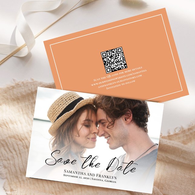 Save The Date Élégant mariage photo simple pêche (Wedding save the date photo card with peach background. )