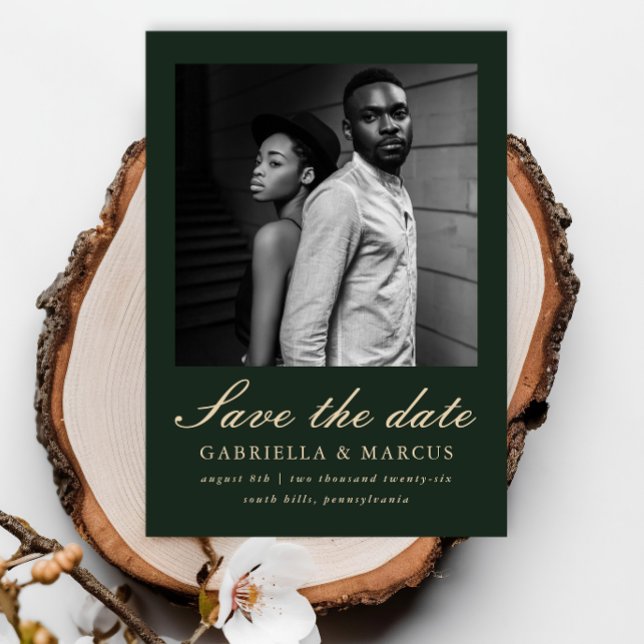 Save The Date Élégant Mariage Photo Vert Enregistrer La Date (Créateur téléchargé)