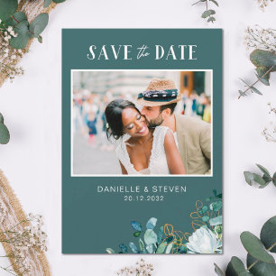 Save The Date Elégant mariage romantique à fleurs blanches eucal
