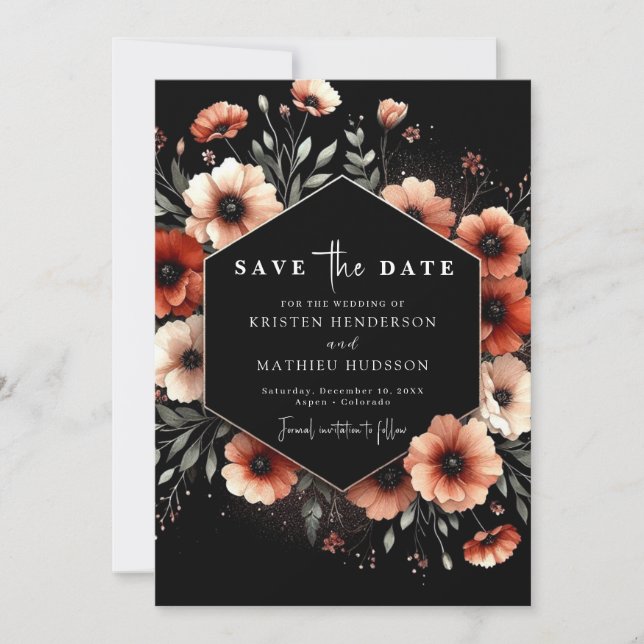 Save The Date Élégant Mariage romantique en terre cuite (Devant)