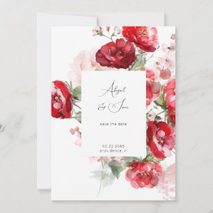 Save The Date Élégant mariage rouge floral Enregistrer la date