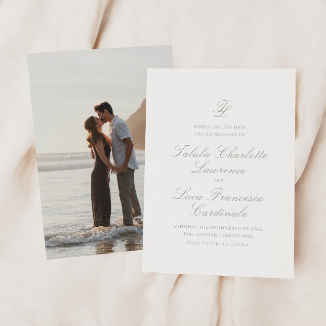 Save The Date Élégant Mariage traditionnel Sage Green (Créateur téléchargé)