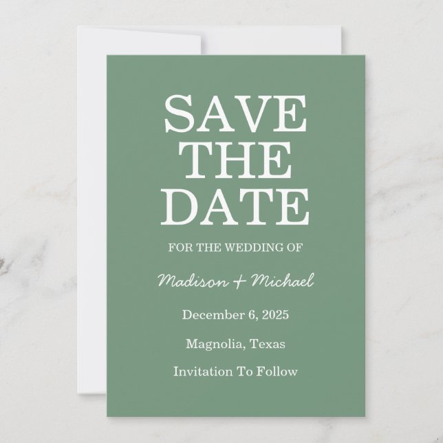 Save The Date Elégant mariage vert d'hiver (Devant)