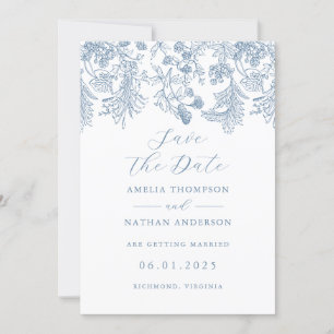 Save The Date Élégant Mariage Vintage Bleu Enregistrer La Date