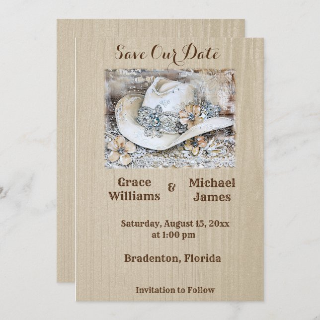 Save The Date Élégant Mariage Western Boho (Devant / Derrière)