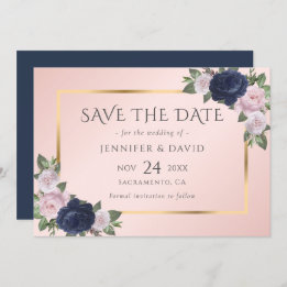 Save The Date Elégant Marine Bleu et Blush Mariage Enregistrer l