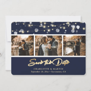 Save The Date Élégant Marine Blue Gold Mariage Photo Enregistrer