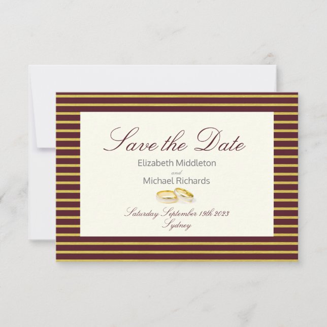 Save The Date Elégant Masala Bourgogne Gold Wedding Enregistrer  (Devant)