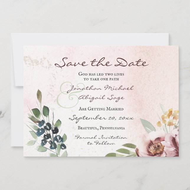 Save The Date Élégant Mauve Blush rose Floral Mariage chrétien (Devant)