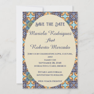 Save The Date Élégant mexicain Floral Talavera Oval Mariage