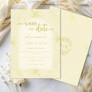 Save The Date Élégant minimal Golden Outline Floral Mariage