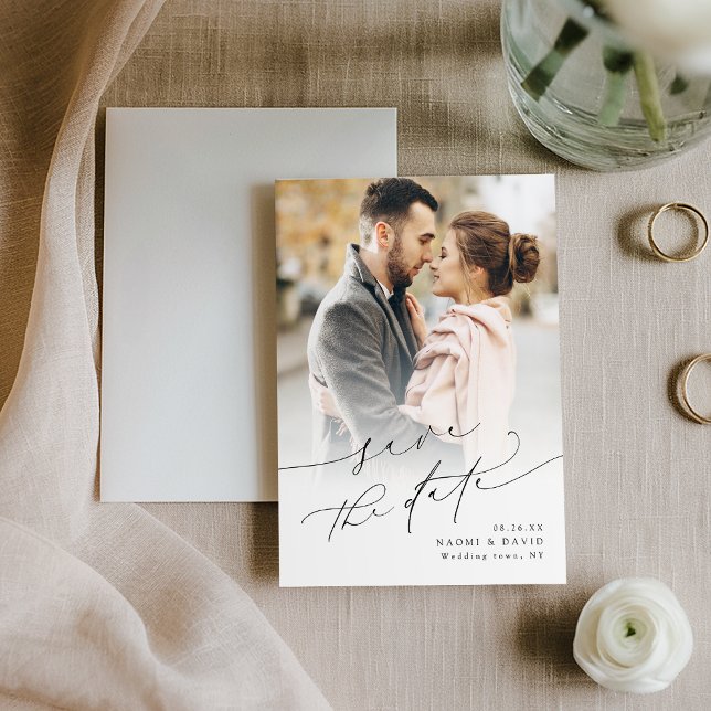 Save The Date Elegant Minimalist Modern Chic Script Photo   (Elegant Minimalist Modern Chic Script Photo Save The Date)