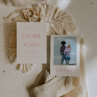 Save The Date Elegant Minimalist Pink Whimsical Photo Wedding