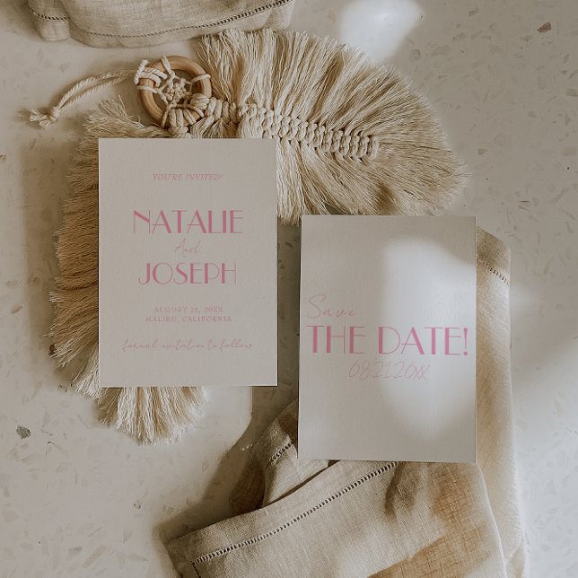 Save The Date Elegant Minimalist Pink Whimsical Retro Wedding (Créateur téléchargé)