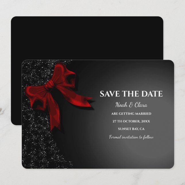 Save The Date Élégant Minimaliste avec Nœud Rouge - Simple Class (Devant / Derrière)
