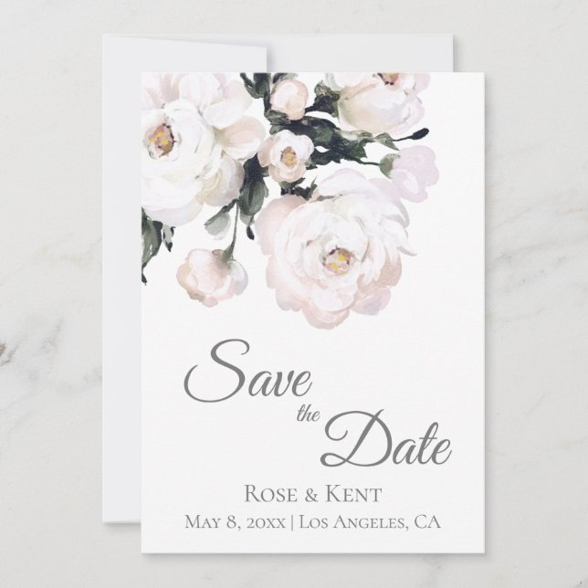 Save The Date Élégant minimaliste Mariage photo floral blanc (Devant)