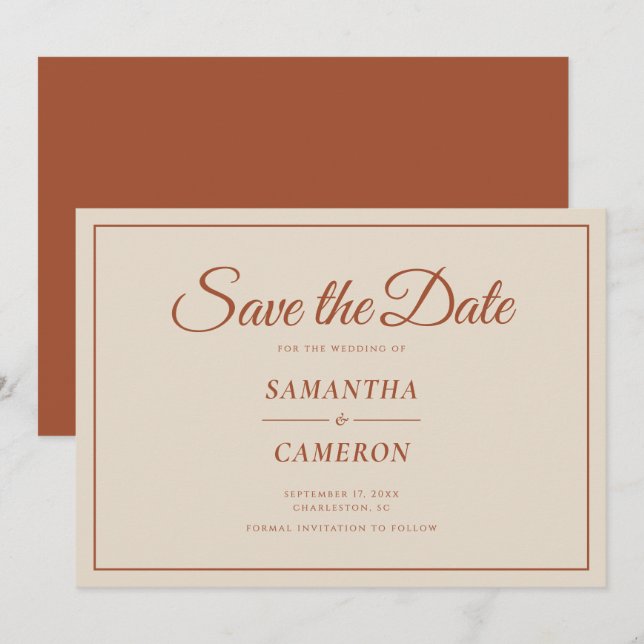 Save The Date Élégant minimaliste Mariage Terracotta rustique (Devant / Derrière)