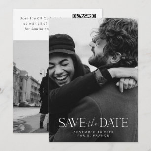 Save The Date Élégant minimaliste moderne calligraphie photo QR