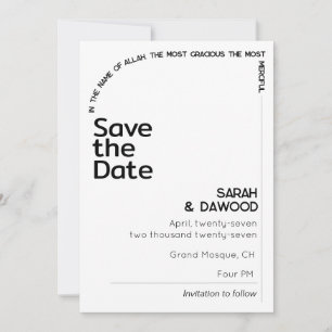Save The Date Élégant minimaliste musulman blanc Mariage noir