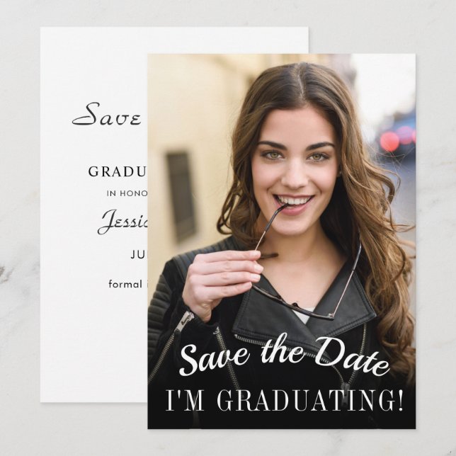 Save The Date Élégant minimaliste Parti de graduation Photo (Devant / Derrière)