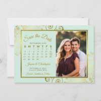 Elégant Mint Green & Gold Calendrier Mariage photo