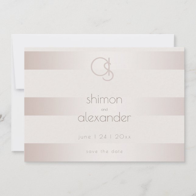 Save the Date | Elegant Mocha Blush Pearl Stripes (Front)