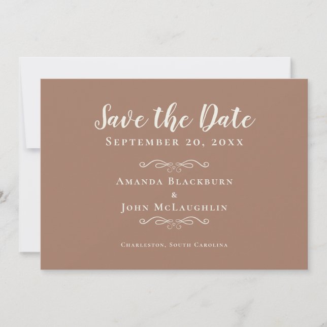 Save The Date Élégant Mocha Brown Rustique romantique Calligraph (Devant)