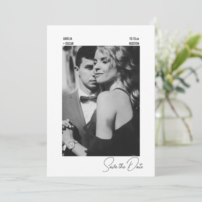 Save The Date Elegant Modern Black White Contemporary Wedding (Debout devant)