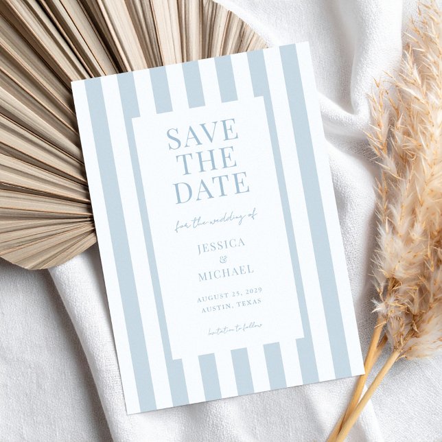 Save The Date Elegant Modern Dusty Blue Striped Wedding (Créateur téléchargé)