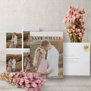 Save The Date Élégant Moderne 5 Photo Simple Fiançailles Script
