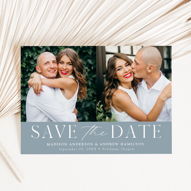 Save The Date Elégant moderne Dusty Blue 2 Photo (Créateur téléchargé)