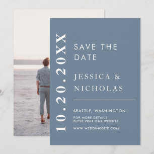 Save The Date Elégant moderne Dusty Blue Simple Mariage Photo