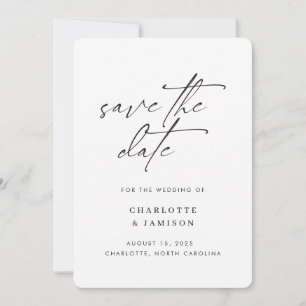 Save The Date Élégant Moderne Minimaliste Script Photo Noir et B
