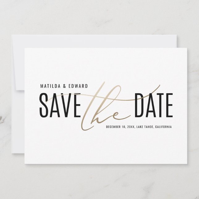 Save The Date Elégant moderne noir et or enregistrer la date (Devant)