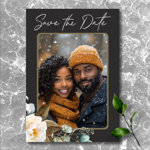 Save The Date Elégant moderne Peonies blanches Black Mariage Pho