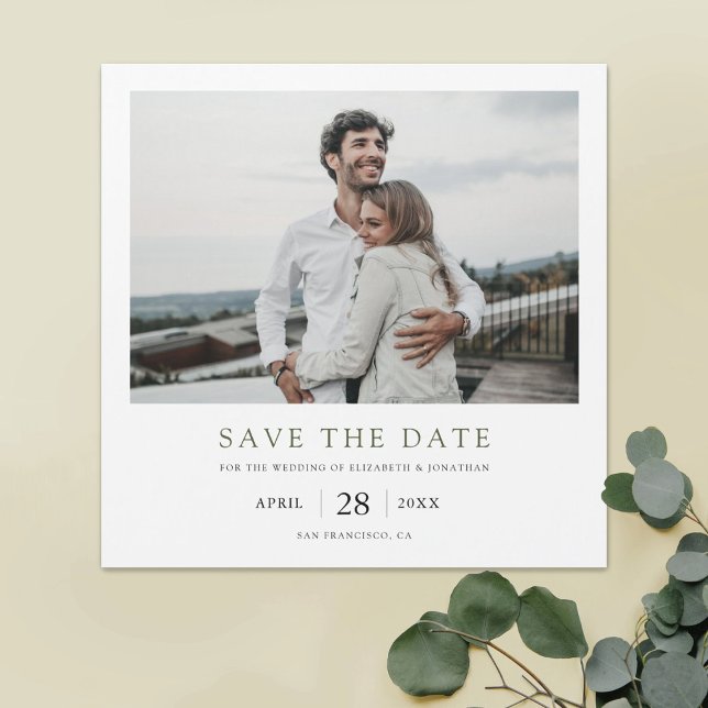 Save The Date Elégant moderne photo verte mariage Enregistrer la (Créateur téléchargé)