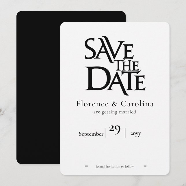 Save The Date Élégant moderne simple noir sur blanc (Devant / Derrière)