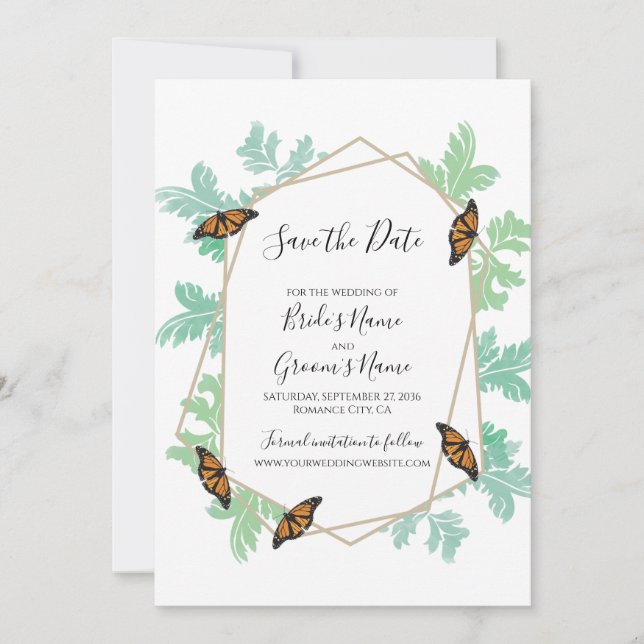 Save The Date Élégant Monarque Butterfly Wedding Enregistrer La  (Devant)