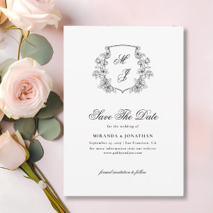 Save The Date Élégant Monogram Crest Photo noir blanc Mariage