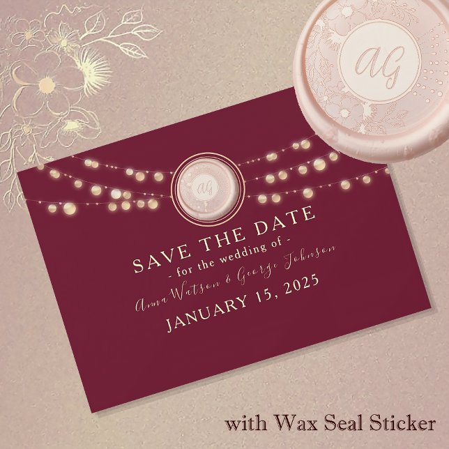 Save The Date Élégant Monogramme Bourgogne Mariage Enregistrer L (Créateur téléchargé)