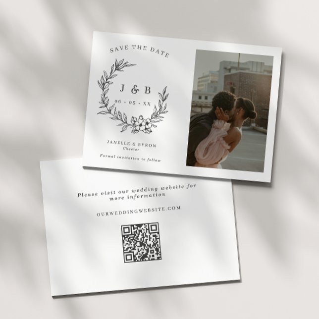 Save The Date Élégant monogramme de couronne florale (Créateur téléchargé)